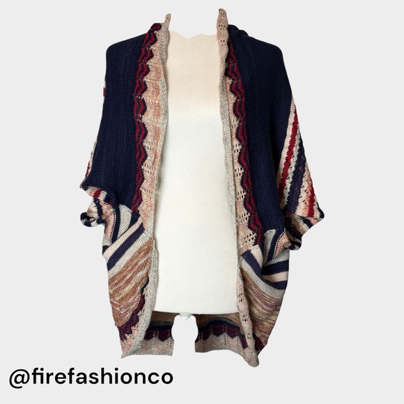 Umgee Sweaters - Umgee Boho Hippie Stripe Knit Open Cardigan Large